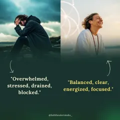 This before-and-after visual represents the energetic shift that happens during a Reiki session. Clients often move from a state of being overwhelmed and stressed to feeling balanced, clear, and energized.