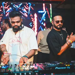 A moment of mutual respect and appreciation with Nikhil Chinapa behind the decks. Our B2B sets are a conversation through music, building on each other's energy.