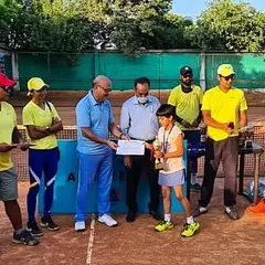 Advika, the winner of our Under-8 aptitude test, receiving her award. We celebrate every achievement to build confidence in our youngest players.