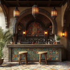 This bar design is a celebration of craftsmanship and mood. I used handcrafted tiles, warm lanterns, and natural elements to create a cozy, elegant corner that feels both timeless and inviting, perfect for an intimate evening.