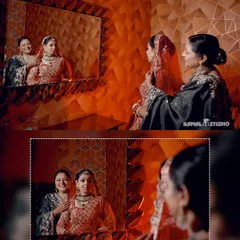 A touching moment between the bride and her mother, captured through a reflection, adding a layer of depth and emotion.