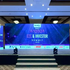 For corporate events, professionalism is key. Here is a clean, impressive stage I designed for a D2C and investor summit, featuring a high-resolution LED wall for presentations and focused lighting that puts the speakers in the spotlight.