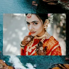 A captivating close-up of a beautiful bride on her wedding day, her expressive eyes and traditional jewelry making for a powerful portrait.