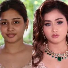 Another angle of this full glam engagement look. The makeup is powerful yet elegant, designed to make a statement while still feeling timeless.