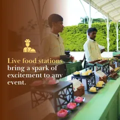Our live food stations, like this extensive dessert counter, are a highlight of any event. Our staff ensures that every guest is served with professionalism and a smile.