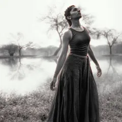Another moment from my 'lost & found' series. The pose reflects a sense of openness and surrender, looking up towards the sky. It's about finding stillness within the flow of movement.