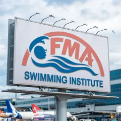 Our billboard at Mumbai Airport. This high-visibility advertising reflects our ambition and our position as a top-tier sports institute in India.