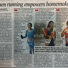 A newspaper article about Habit Run, an initiative I co-founded to make running accessible and fun for beginners, especially homemakers. It started with a chat over chai and a shared passion.