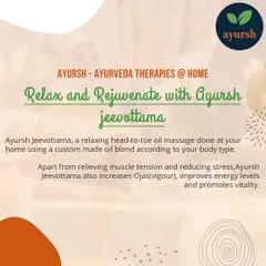 Try our signature stress relief therapy, Jeevottama. This is a relaxing head-to-toe oil massage using a custom oil blend based on your body type to relieve muscle tension, reduce stress, and improve overall vitality and energy levels.