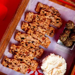 An ideal platter for your next get-together. My Fruit 'N' Nut Crisps served with Eleftheria's Fromage Blanc and Chèvre Truffles make for an effortlessly elegant appetizer.