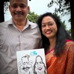 Capturing the bond of a couple against the scenic backdrop of the hills. A caricature is a wonderful way to celebrate togetherness with a bit of humor.
