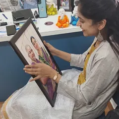 The priceless reaction of a client seeing her memorial portrait for the first time. I am so honored to create art that holds such deep emotional value.