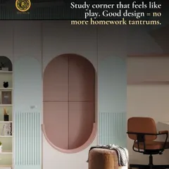 A study corner that feels like play means no more homework tantrums. This image highlights the desk area and the creative, arched wardrobe doors, showing how good design can make even homework time more enjoyable.