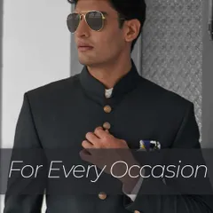 My philosophy is simple: a perfectly tailored outfit for every occasion. This graphic highlights a classic bandhgala, a staple of my collection.