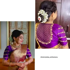 This collage showcases a beautiful and versatile floral bun hairstyle. Adorned with fresh white flowers, this updo is elegant from every angle and is a popular choice for both brides and wedding guests seeking a sophisticated look.