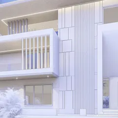 Another clay render of the same residence, focusing on the entrance. This view helps refine the proportions and details of the facade's key elements.