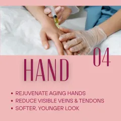 Your hands can also show signs of aging. I use fillers to rejuvenate aging hands by reducing the visibility of veins and tendons, resulting in a softer, younger look.