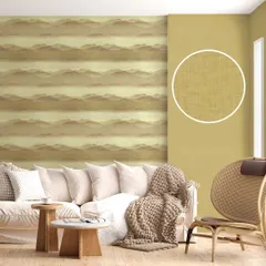 A subtle wave ombre pattern in earthy yellow tones, paired with a coordinating solid texture. This design from the Modern Art collection adds a sense of calm movement and warmth to the room.