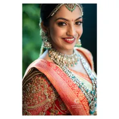 A close up of Likitha's radiant wedding look. Notice how the skin still looks like skin, with a beautiful glow that isn't hidden under heavy layers. My philosophy is to make you look regal yet real.