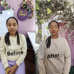 A simple before and after comparison of a natural makeup look. The goal here was to even out the skin tone and add a touch of color for a fresh, 'no-makeup' makeup look suitable for daytime events.