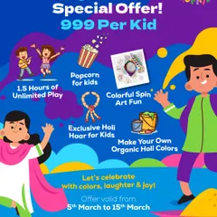 Our "Rang Barse" Holi special is a huge hit! For a fixed price, kids get hours of play, make their own organic colors, enjoy a spin art activity, and get treats like popcorn. It's a complete package of festive fun.