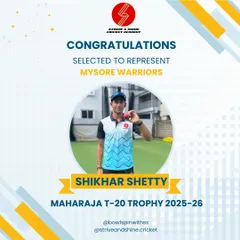 It's a proud moment when the hard work pays off. Huge congratulations to my student Shikhar Shetty for his selection to represent the Mysore Warriors in the Maharaja T20 Trophy. This is the level we strive for.