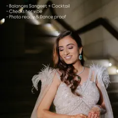 This is how we do cocktail glam. For this bride, we created a look that balanced her Sangeet and Cocktail events. The makeup was photo ready, dance proof, and perfectly matched her glamorous, playful vibe.