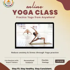 Practice with us from anywhere. This visual highlights our live online yoga classes, offering you personalized guidance and the flexibility to join our community from the comfort of your home.