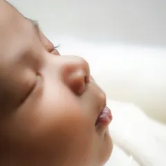 A close-up of a newborn's profile, showing the feather-light lashes and perfectly curled lips. These tiny details are the precious memories I aim to preserve forever.