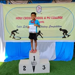 A proud moment for our champ Reyansh, standing tall on the first-place podium with his gold medal at the Holy Cross School inter-school competition.
