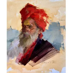 Created during a live demonstration for art students, this oil portrait of a man in a vibrant red turban showcases my impasto technique. The focus is on capturing the subject's presence and expression through bold color and textured brushwork.