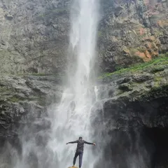 Standing in awe before the majestic Nanemachi waterfall. The sheer power and beauty of this waterfall is a humbling experience.