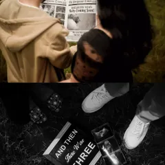 This collage combines a candid moment of the couple reading their news with a creative flat lay of their shoes, the announcement sign, and the sonogram. It’s a storytelling approach to a pregnancy announcement.