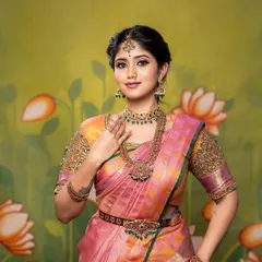 A classic portrait from a portfolio shoot. The makeup is flawless, the jewellery is stunning, and the overall look is the epitome of South Indian bridal elegance.