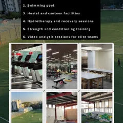 We provide a complete ecosystem for athlete development. This overview highlights our professional-grade facilities, including a fully equipped gym for strength and conditioning, an indoor swimming pool for endurance and recovery, and dedicated spaces for video analysis to refine tactical understanding.