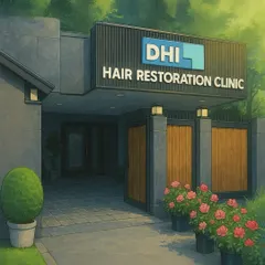 **Our Clinic, Reimagined:** An artistic interpretation of a DHI Hair Restoration Clinic in the beautiful Ghibli animation style. This reflects our commitment to creating a welcoming and professional environment for our clients.