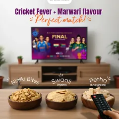 Whether it's a cricket final or a family movie night, our snacks are the perfect companion. This image shows our Nimki, Swaali, and Petha ready for a shared moment.