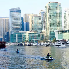 The Dubai Marina skyline. I love capturing the contrast between modern architecture and the natural element of water.
