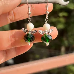 Another colour variation of the angel earrings, this time with a darker green crystal bead. I have many colours available for you to choose from.