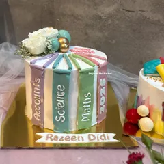 Another version of my popular book stack cake, this time with subjects like Accounts, Science, and Maths. A perfect way to celebrate a beloved teacher or a recent graduate.