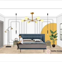 For this son's bedroom, we applied Art Deco principles with a modern twist. We kept the background neutral and used color blocking to add a pop of yellow, creating a youthful yet sophisticated space.