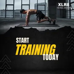 Start Training Today. A powerful image of a man doing mountain climbers, urging you to take the first step.