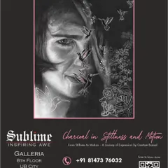The official poster for Gautam Bansal's charcoal art exhibition at our 8th Floor gallery in UB City, inviting patrons to a journey of expression.