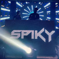 On stage with my custom "SPIKY" logo on the DJ booth. This setup is perfect for club nights and larger private events where branding and a professional look are key.