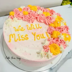 A sweet floral cake to say "We Will Miss You" for a corporate farewell.