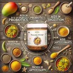 My Punjabi Mango Pickle is more than just a tasty side. It's made using a traditional recipe that is rich in natural probiotics and antioxidants, which are great for digestion. It's a perfect example of my promise: taste and health in every bite.