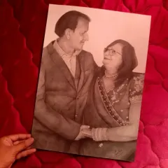 This A3 size graphite pencil portrait was a special commission to capture a timeless moment between a couple. A handmade sketch like this makes for a deeply personal anniversary or birthday gift that will be cherished for years.