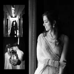 A collection of black and white moments from an engagement day. It includes a stunning bridal portrait and artistic silhouettes, showing the versatility and elegance of monochrome photography in telling a complete story.