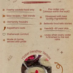 This image captures our core values. We are a mother-daughter venture committed to slow recipes, old family flavours, and freshly cooked food, serving you from our home with pride.