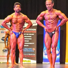 On stage at the INBA International Pacific Rim 2024 in New Zealand. I won 2 Gold and 2 Silver medals for India, qualifying for the Natural Olympia in Las Vegas.